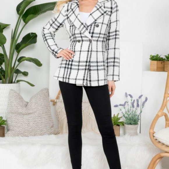 BOHO Business White Black button front Blazer - Picture 5 of 5